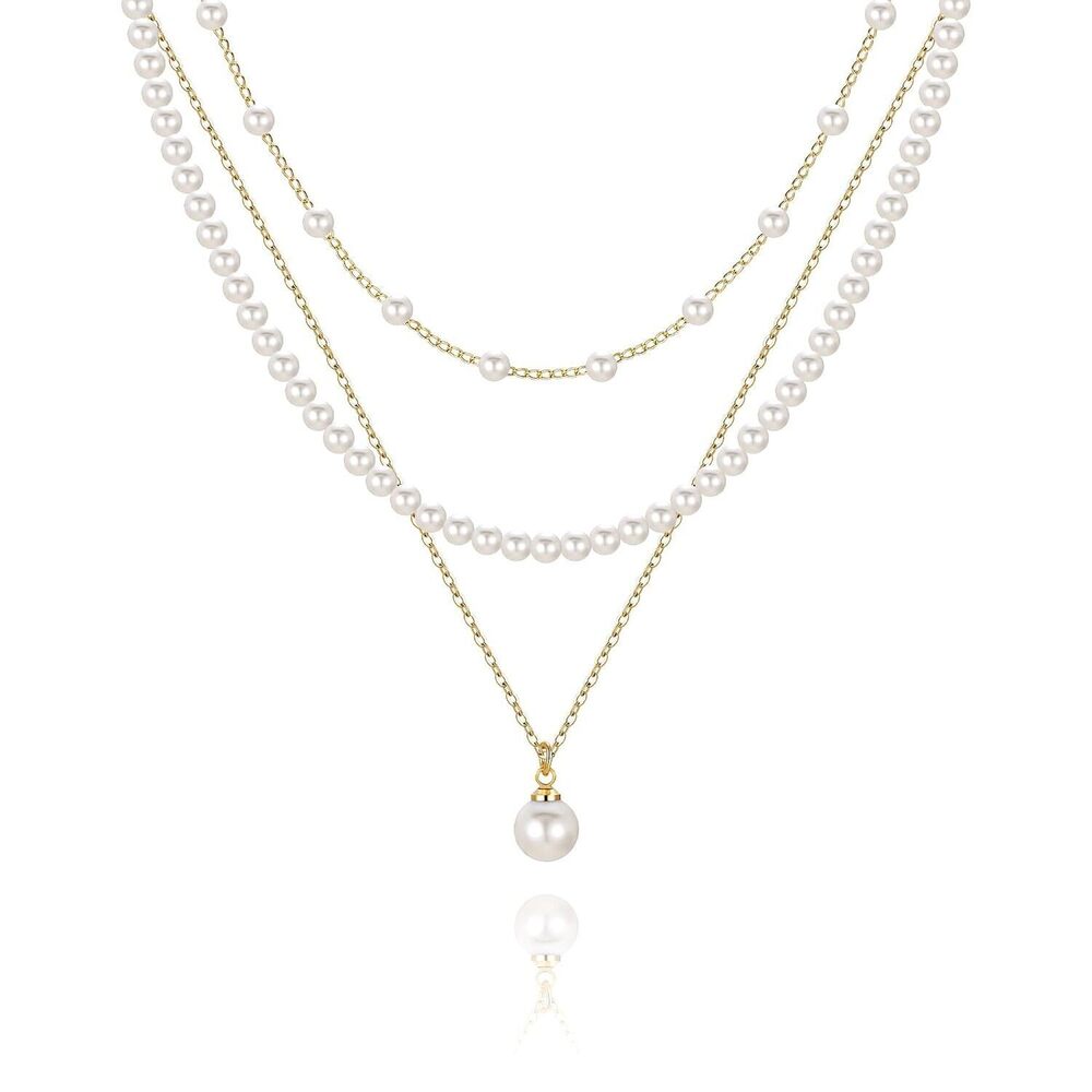 Pearl Necklace for Women, Dainty Layered Pearl Choker Wedding Trendy